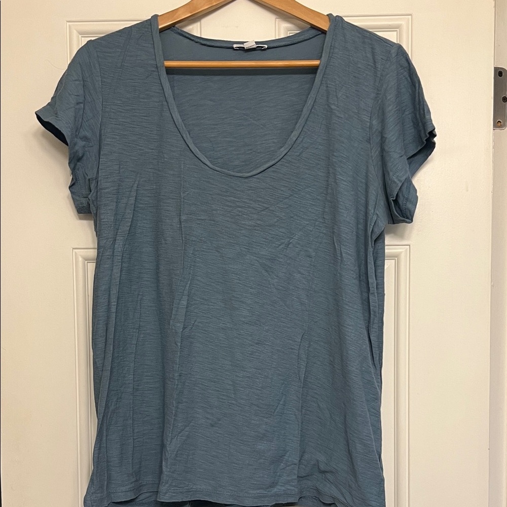 James Perse Slate Blue Short Sleeve deep scoop tee